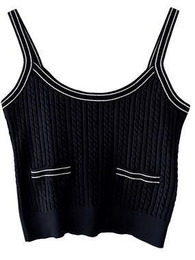 J.Crew Black Cable Knit Sweater Tank Top White Trim Size S